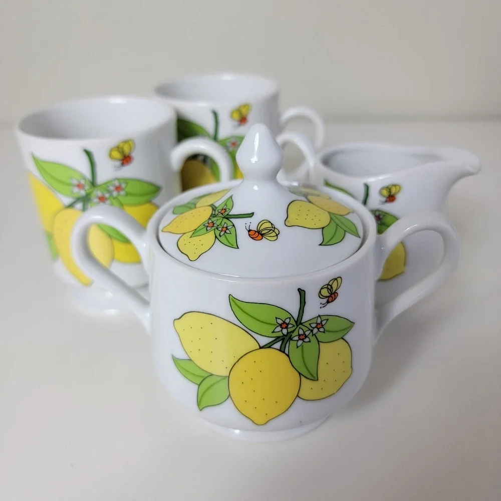 Vintage A Lorrie Design Japan Lemon‎ Bee Cream Sugar Set 2 Cups Tea Lot